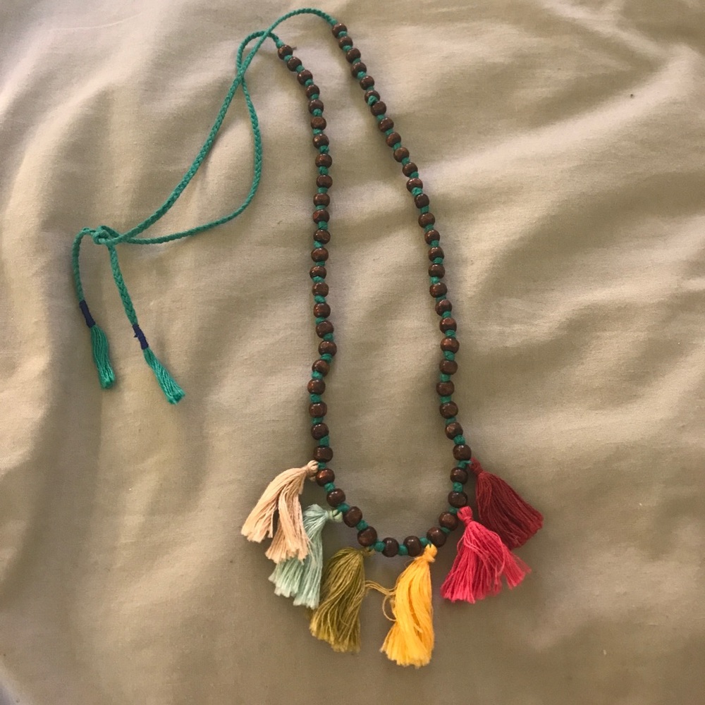 Free People tassel necklace with wooden beads