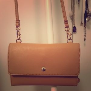 Women's Tan Faux Leather Crossbody Bag/Wallet