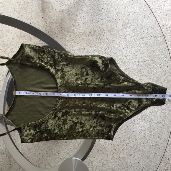 Light Tan Scooped Low Back Crushed Velvet Bodysuit - Picture 4 of 5