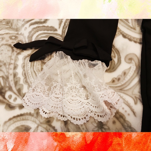 Black Dress with Lace Sleeves and Ruffles - Picture 2 of 3