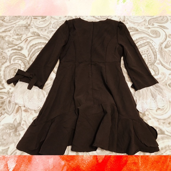 Black Dress with Lace Sleeves and Ruffles - Picture 3 of 3