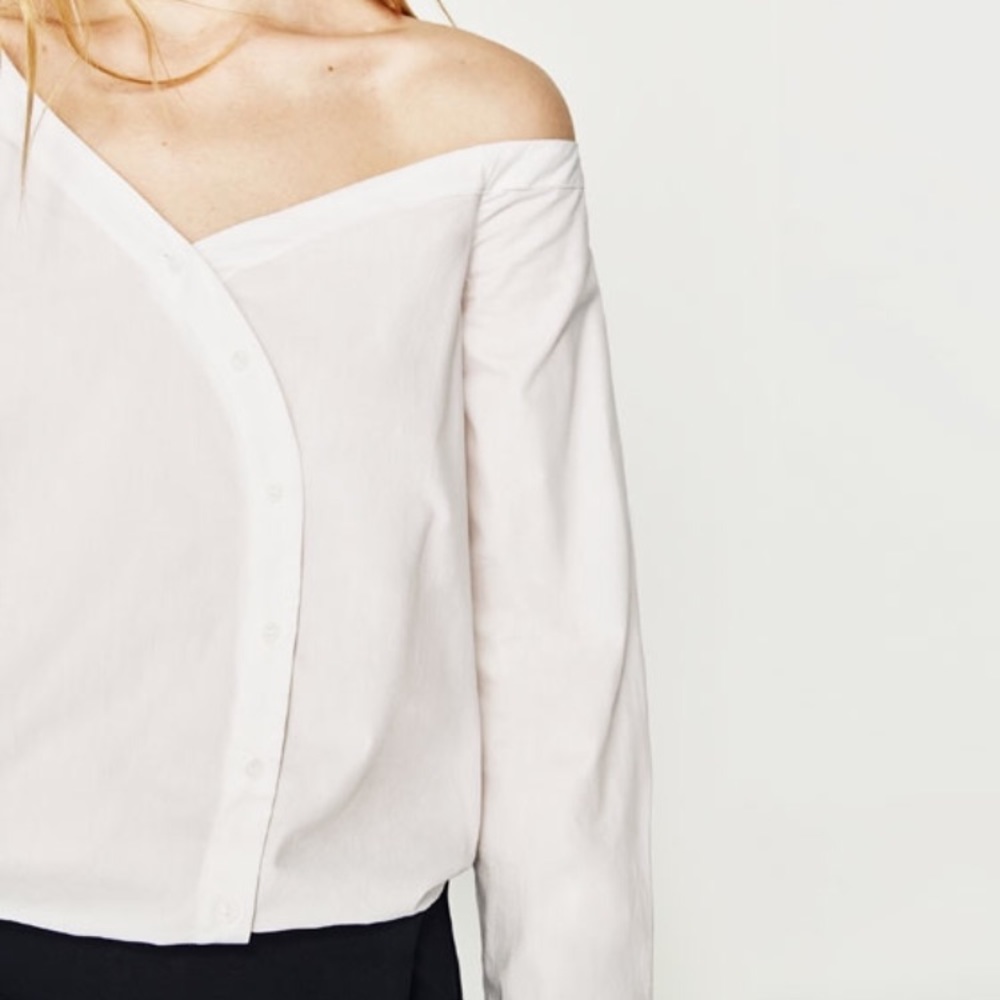 zara poplin one shoulder bodysuit snap button down
