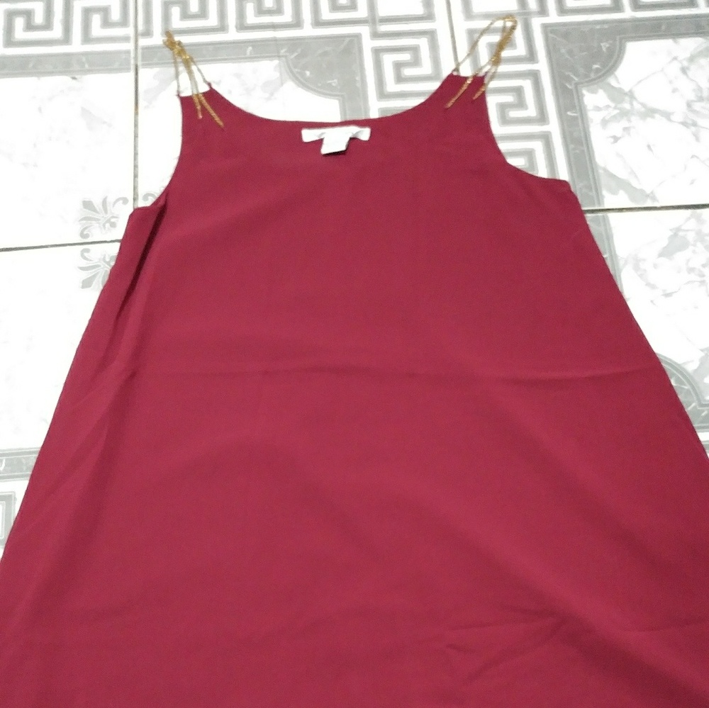 Burgundy Two Layer Mesh Dress