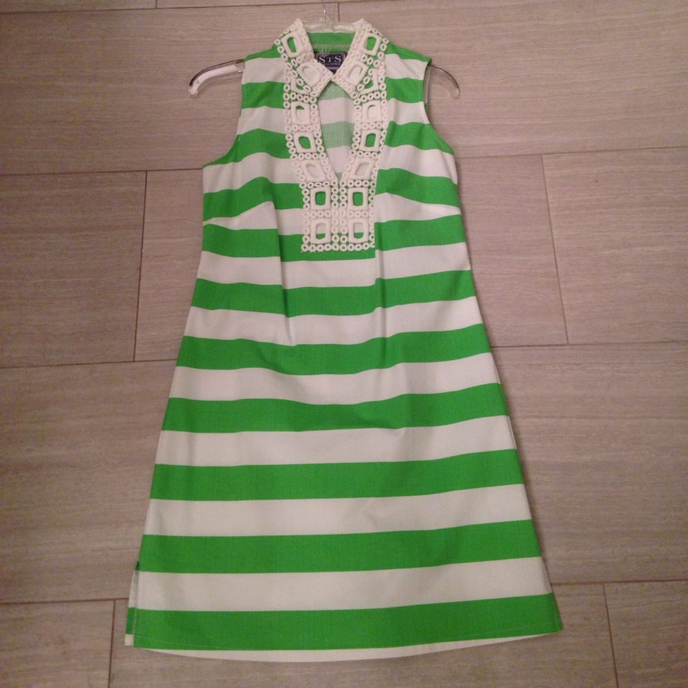 Sail to Sable green and white dress, size small