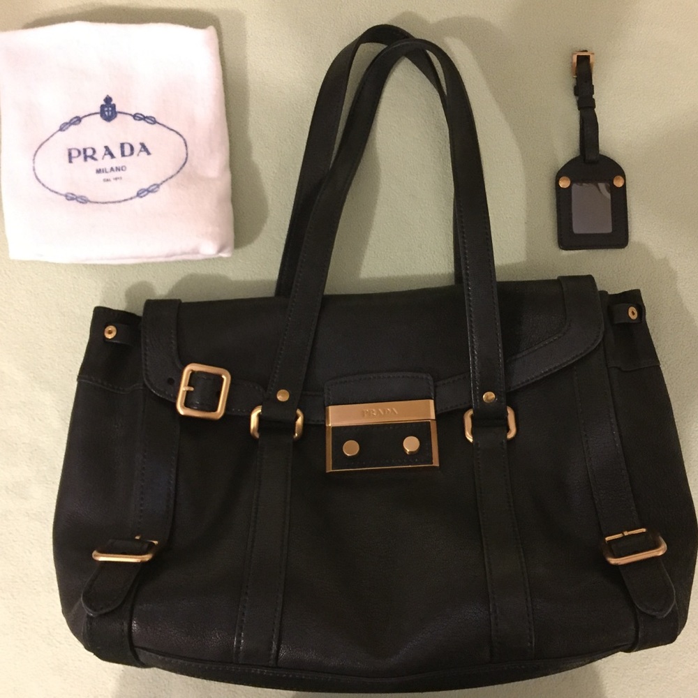 Vintage PRADA Leather Gold Buckle Shoulder Bag