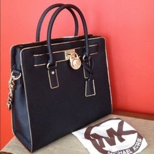Micheal Kors Hamilton dark brown and gold trim