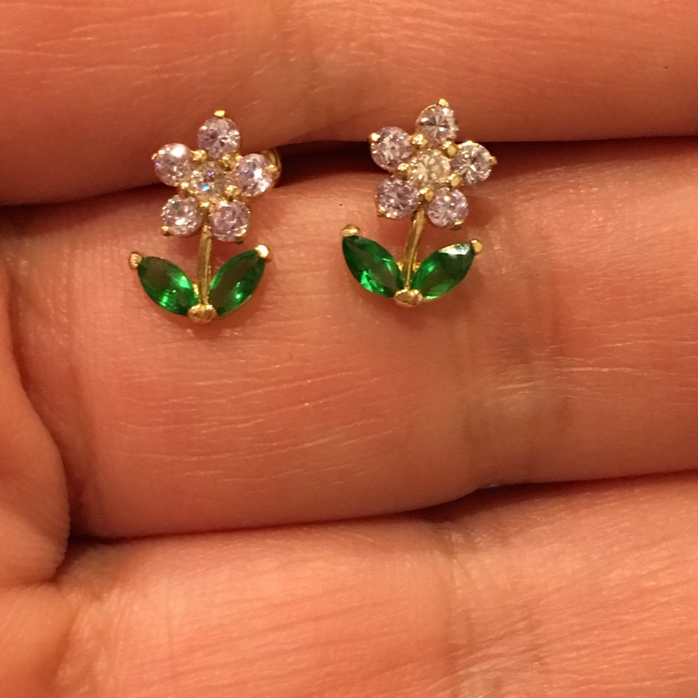 14k Solid Gold CZ Earrings (for baby's & girls)