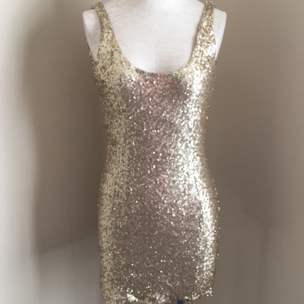 Tobi gold sequin backless dress
