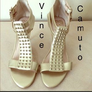 Vince camuto gold leather heels/gold studs& straps