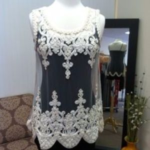 Boutique lace embroidered see-through top