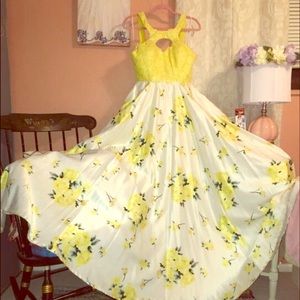 Yellow and floral satin dress