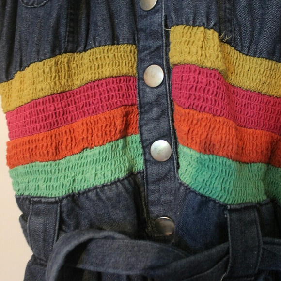 Retro Rainbow Jean Bubble Dress - Picture 3 of 5