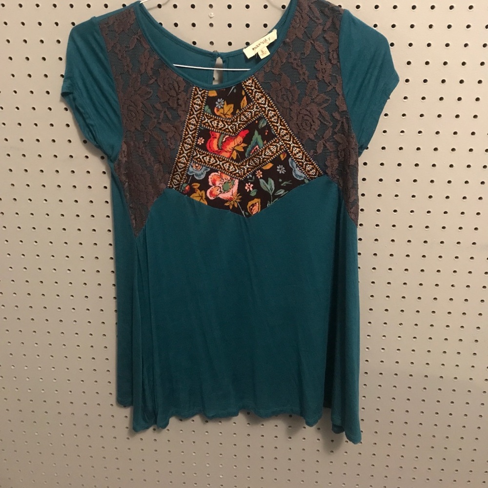 Turquoise and patterned Moon & Sky top!