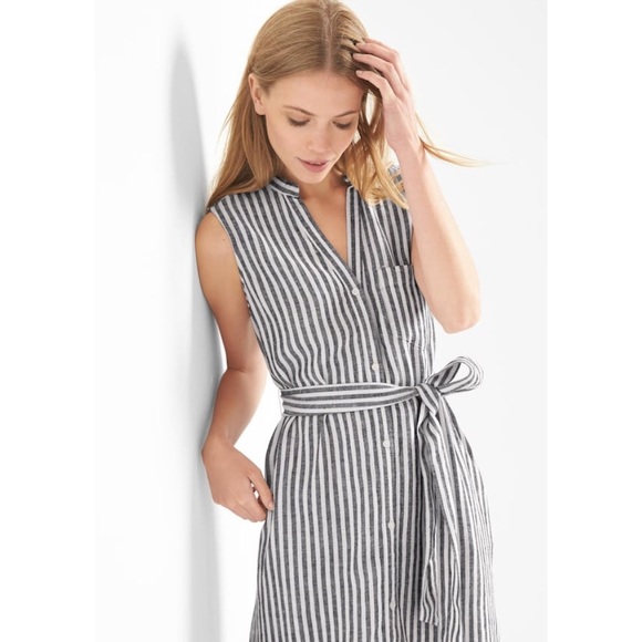 Linen Sleeveless Stripe Shirtdress - Picture 4 of 4