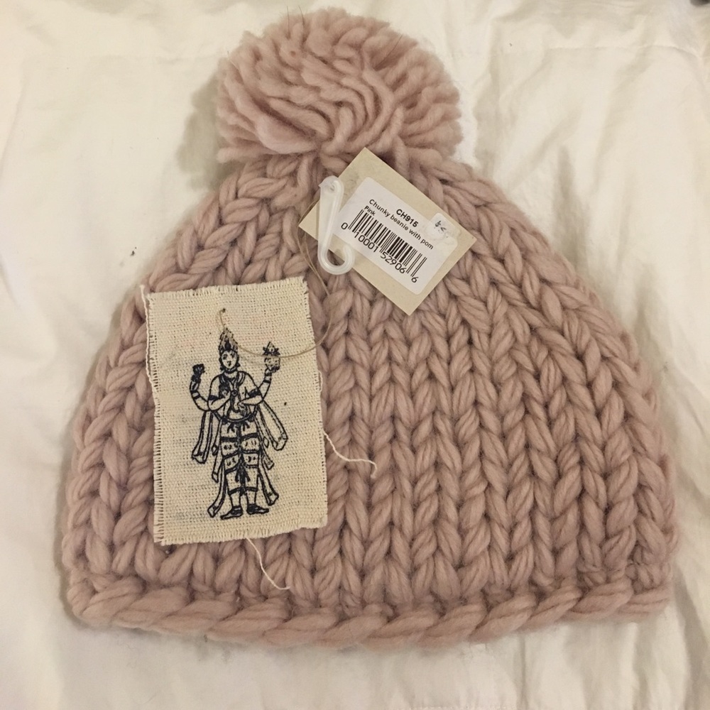 Light Pink Knit Beanie with Pom