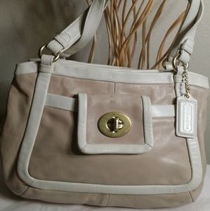 Coach Putty/White  Leather Cricket Satchel #13601