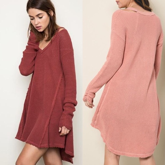 Hayden LA Dresses & Skirts - Hayden LA Pink Waffle Knit Cold Shoulder Dress