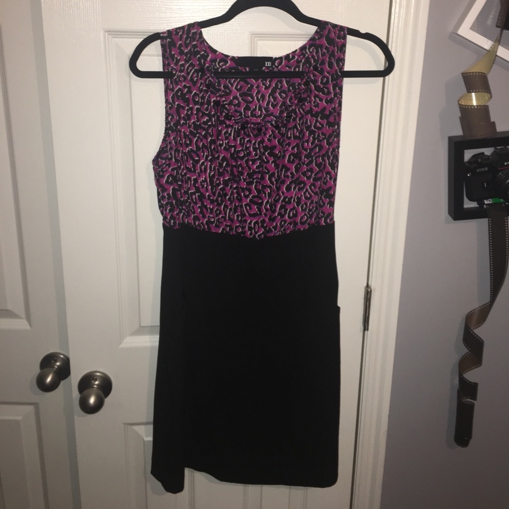 Pink leopard print and black dress