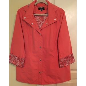 Dennis Basso tangerine raincoat