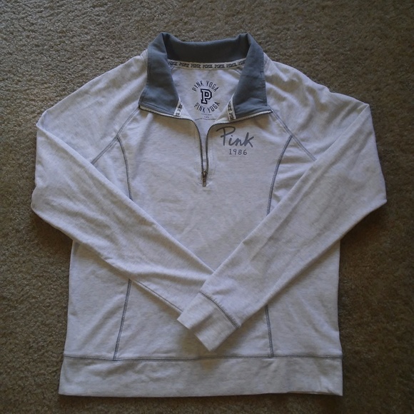 PINK Victoria's Secret Tops - Pink yoga ¼ zip up top, Cream and gray Large