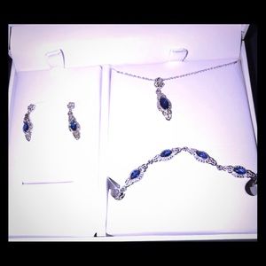 3piece earrings bracelet necklace sapphire &silver