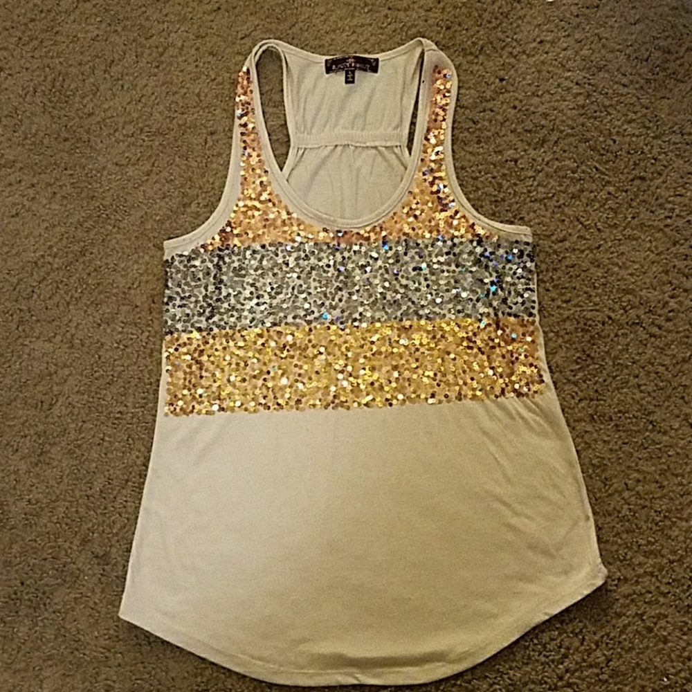Cream top with multicolored sequins