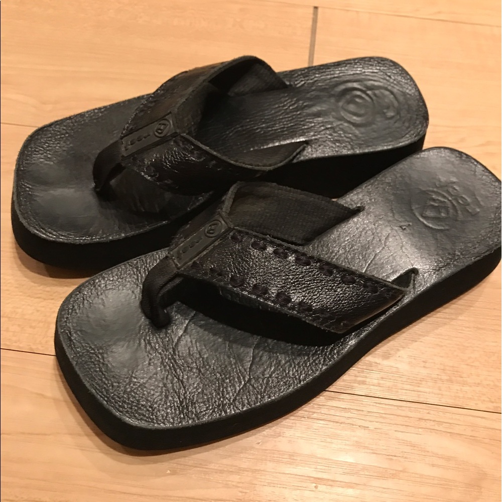 Reef Butter Platform Black Leather Flip Flop
