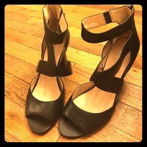 nine west leather caged heels