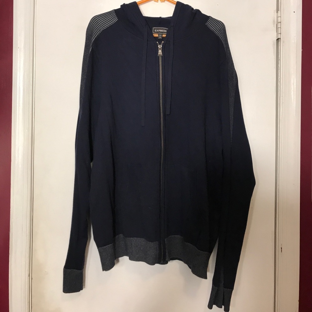 Express Navy Blue & Gray Sweater With Zipper