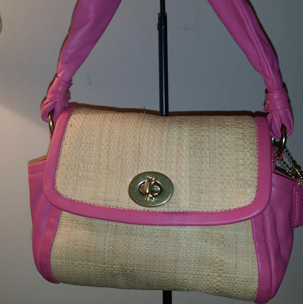 Coach Pink Leather/Straw Parker  Handbag #42475