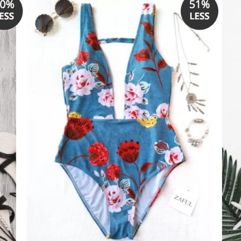 One piece plunging high cut floral swimsuit