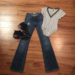 Paige denim distressed bootcut jeans 24