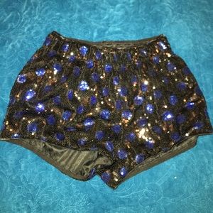 LEO MEETS VIRGO BLACK AND BLUE SHINY SHORTS XS