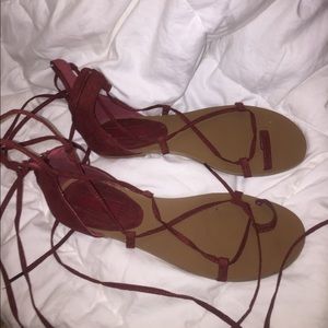 Maroon wrap around sandals