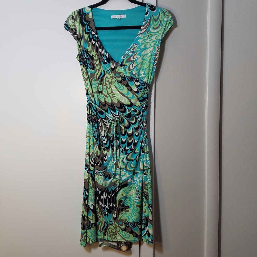 Laundry Faux Wrap Feather Patterned Dress