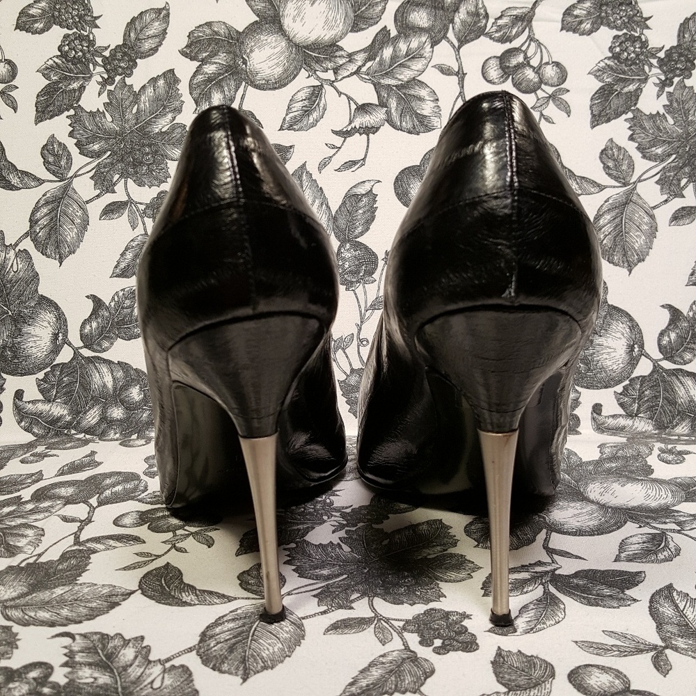 Sigerson Morrison Black Eel Leather Peeptoe Heels - Picture 3 of 5