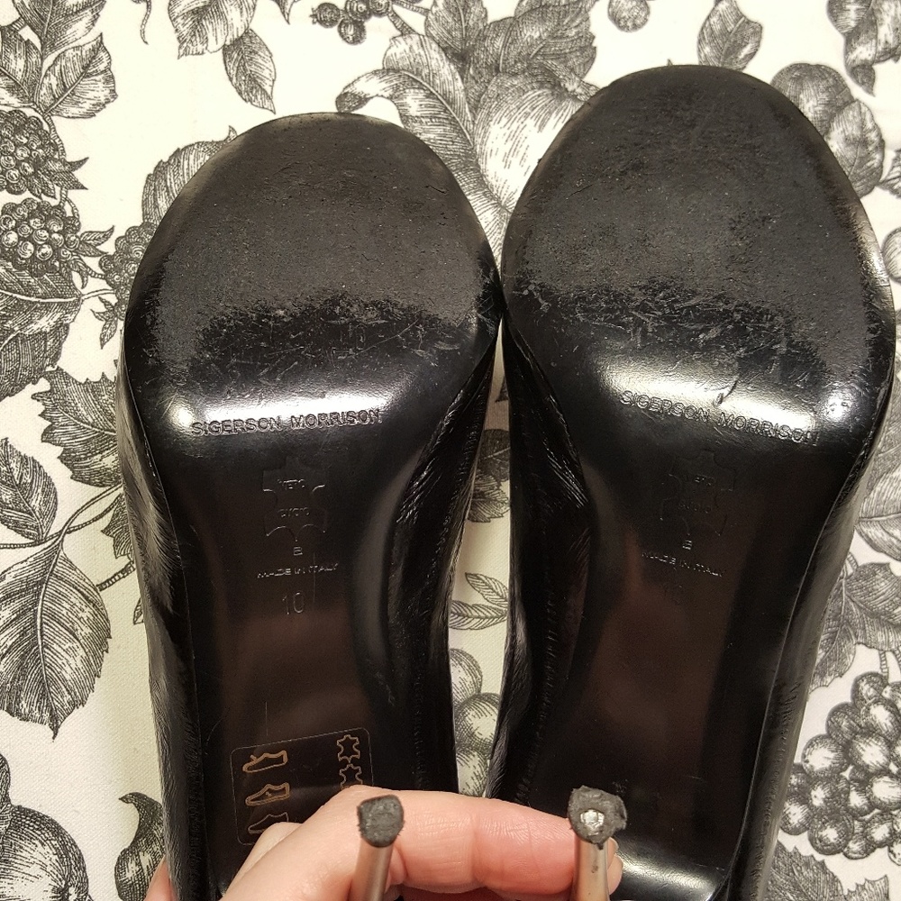 Sigerson Morrison Black Eel Leather Peeptoe Heels - Picture 5 of 5
