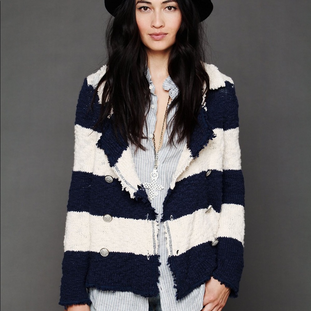 Free People Coat of Arms Jacket - Navy & Cream
