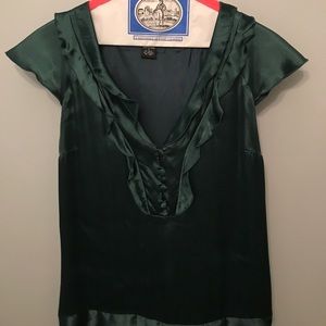 Anthropologie Forest Green Silk Drop Waist Dress