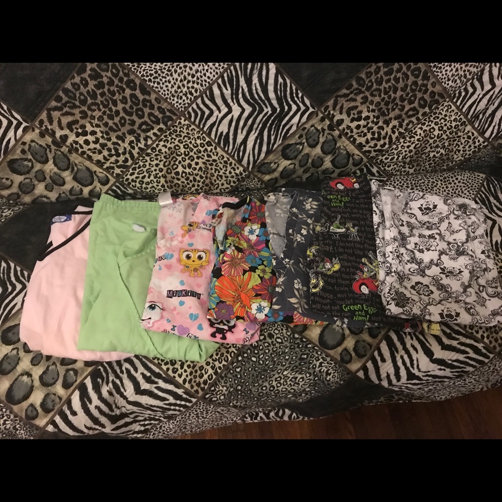 Medium scrub tops, various colors.