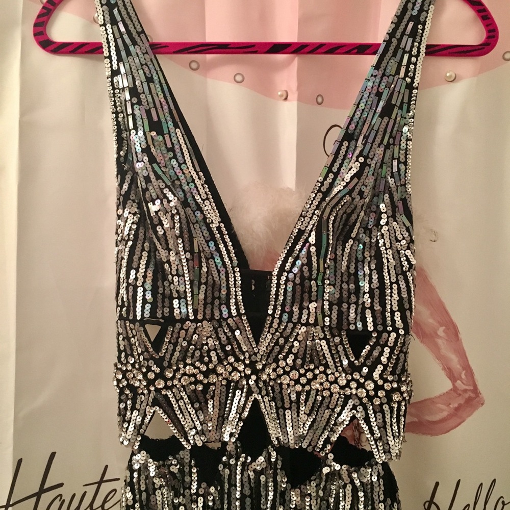 Mandalay Black and Silver Sequined Cocktail Dress