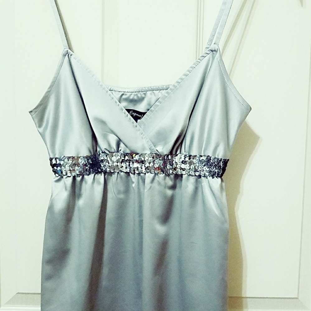 Express Women's XS Cami Sexy Satin Gray Sequin
