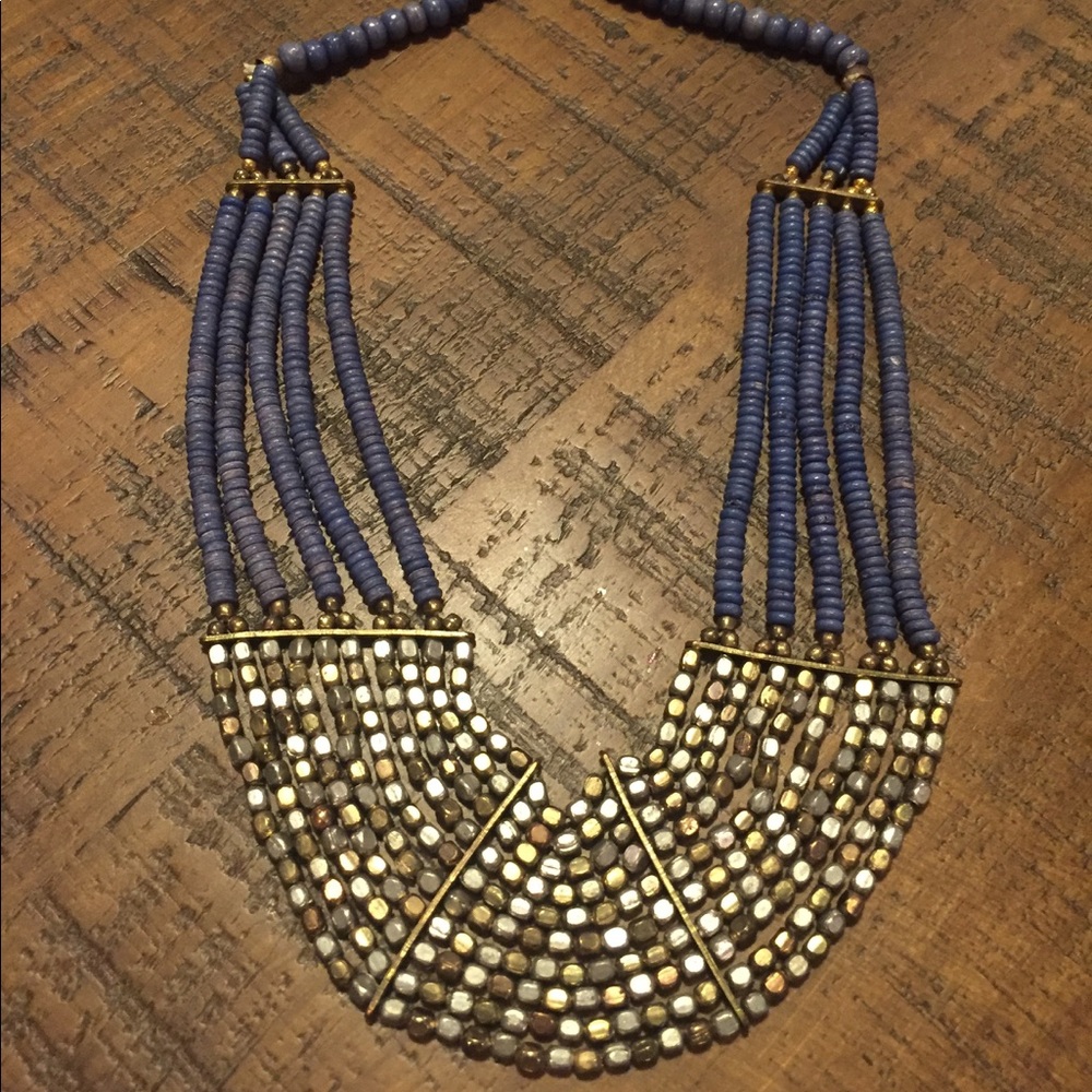 Blue and gold statement necklace