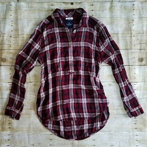American Eagle 🦅 Burgandy Plaid Flannel size M