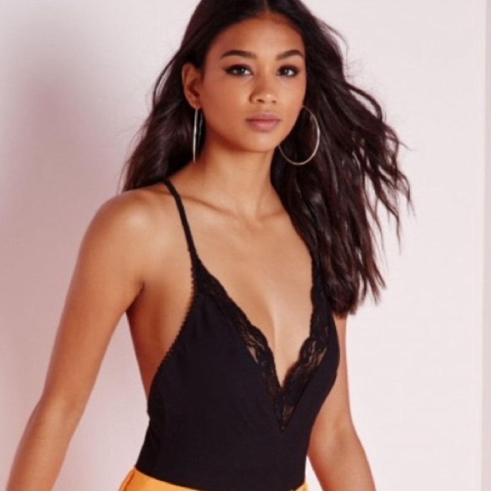 NWOT misguided black lace trim body suit