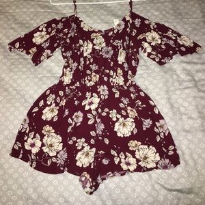 Forever 21 Maroon off-shoulder flower romper