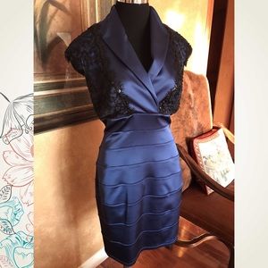 Tadashi Satin Blue with Black Lace