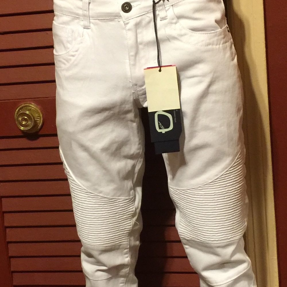 New Biker Jeans Men's Fashion Pleated Stretch - Picture 6 of 7