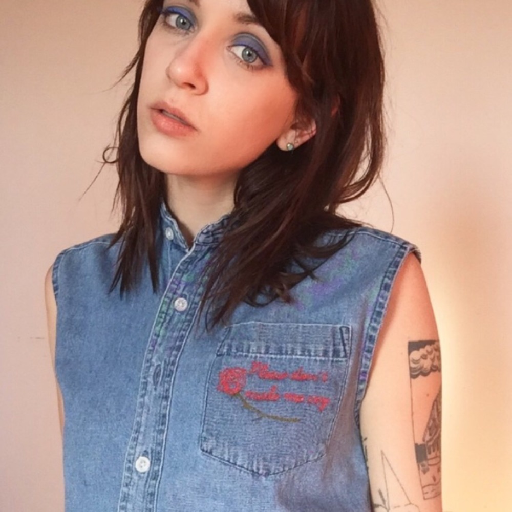Please Don't Make Me Cry Embroidered Denim Shirt