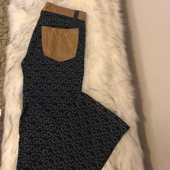 D&G Pants - D&G Monogram Jeans with Leather